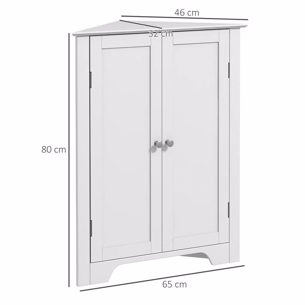 STILVORA White Lacquered Corner Bathroom Storage Cabinet with Internal Shelves and Hinged Doors H 80.0 cm x W 65.0 cm x D 2.0 cm – 2