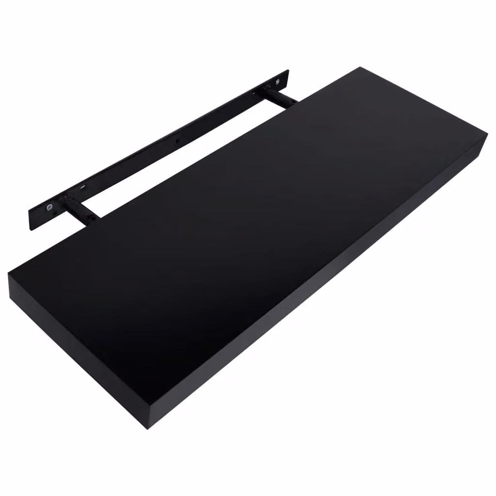 Berkfield Home Set of 2 Black Lacquered Floating Wall Shelves, W: 60 cm, D: 20 cm, H: 3.8 cm – 3