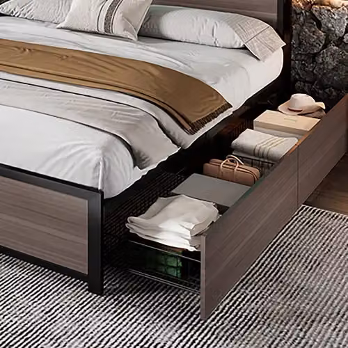 Matteo Metal Double Bed in Grey with 4 Drawers, LED Light Strip, 2 USB and 1 Type C Ports, W/D/H: 140 x 200 x 105 cm – 8