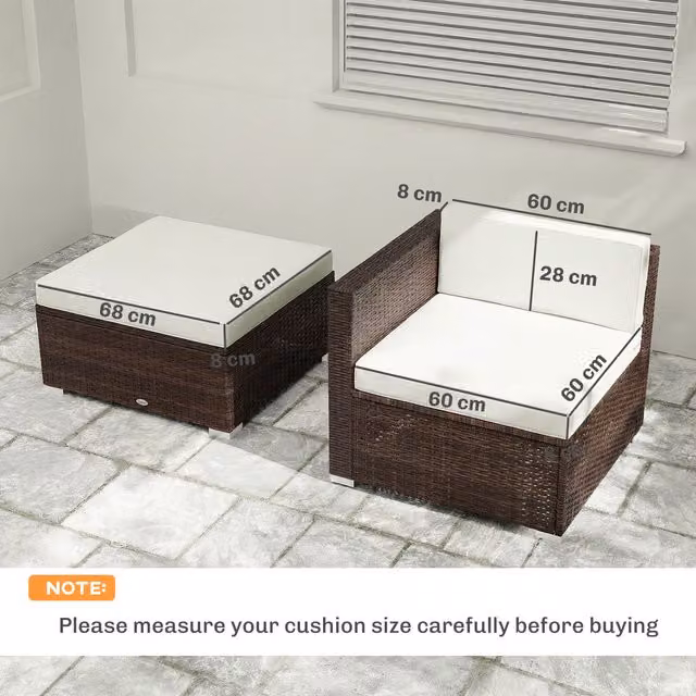 Outsunny 7 Piece Outdoor Cushion Pad Set for Rattan Furniture in Beige and White