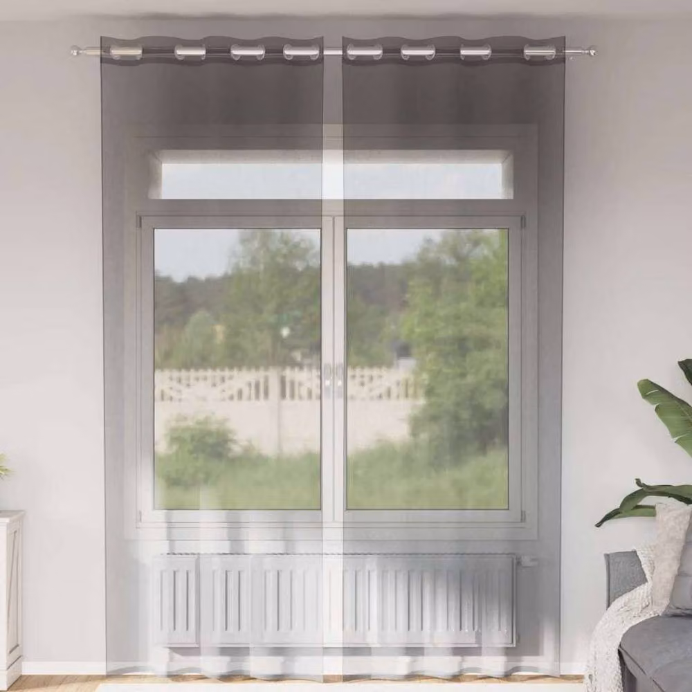 Berkfield Home Voile Fabric Panel Curtains with Eyelets, Grey, W: 140 cm, H: 260 cm, 2 Pack – 2