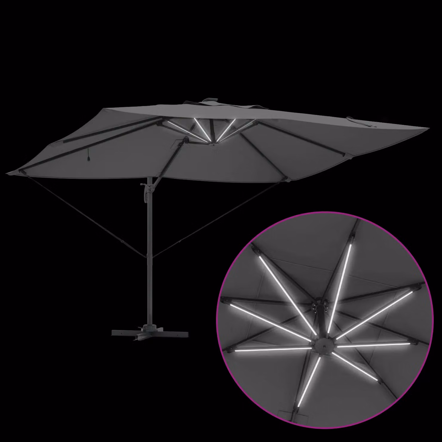 Berkfield Home Roma Cantilever Parasol with LEDs in Anthracite, W/D/H: 352 x 251 x 265 cm – 5