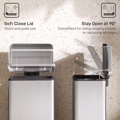 HOMCOM 20L Stainless Steel Pedal Bin with Soft-Close Lid and Removable Inner Bucket, Silver – 4
