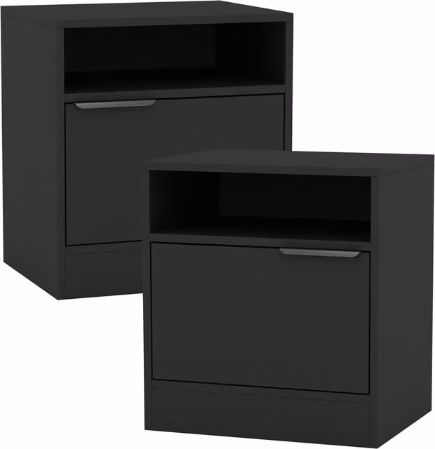 URBNLIVING 1-Door Bedside Table Cabinet Nightstand in Black and Oak
