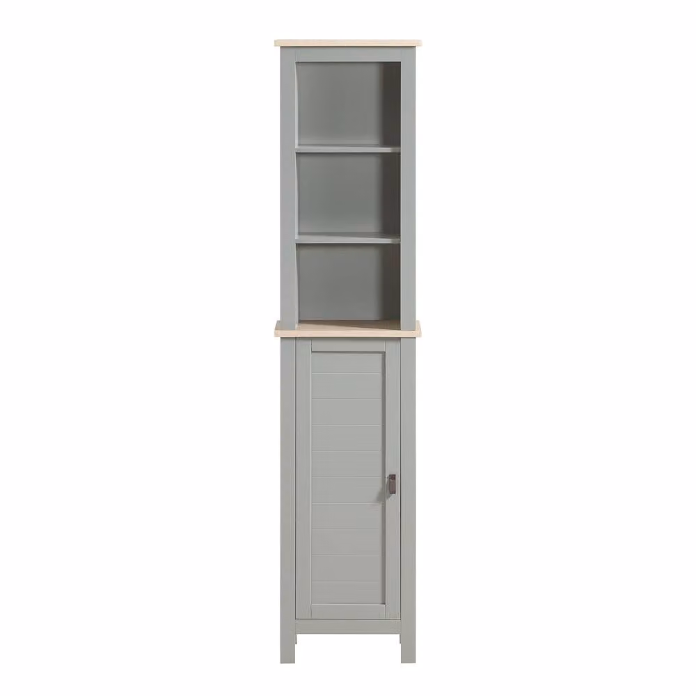 SoBuy Grey Rustic Bathroom Tall Cabinet with Hinged Doors and Internal Shelves – 2