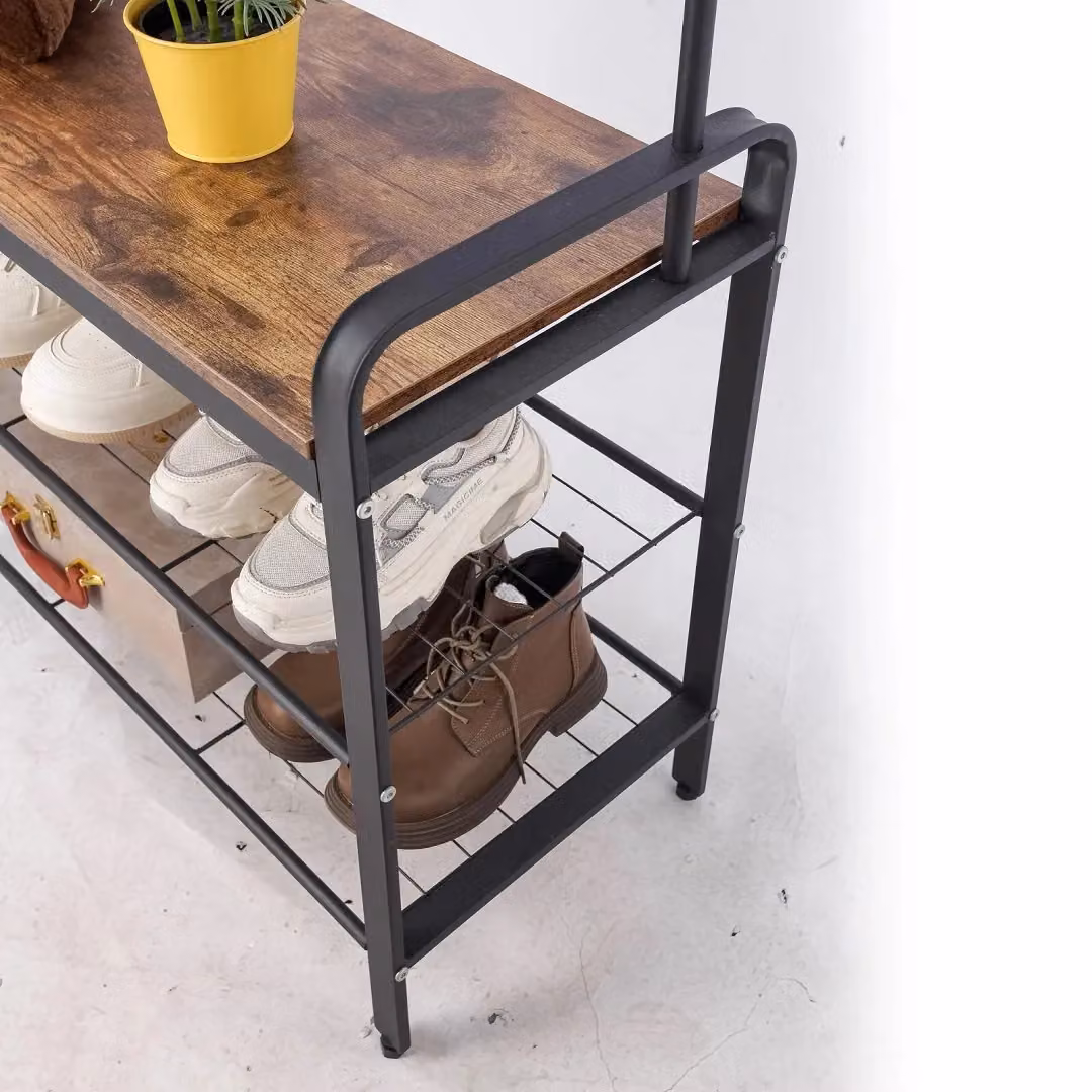 EONLION Modern Hall Tree with Shoe Bench and Coat Hooks in Brown – 3