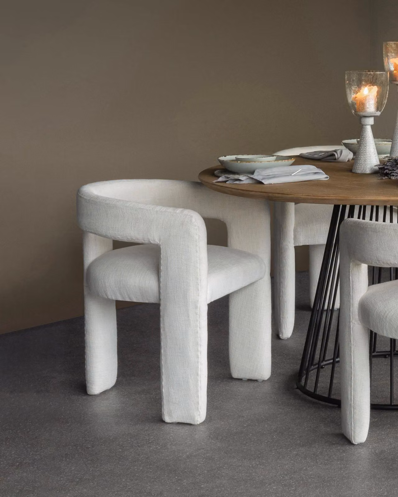 Libra Interiors Fully Upholstered Ivory Slub Dining Chair in White – 2