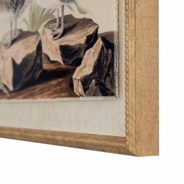KDMK Flora Fauna Teal Botanical and Animal Illustration Wall Art on Linen with Beaded Frame, Multicolour and Brown