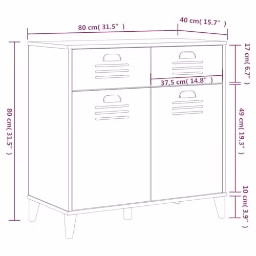 vidaXL VIKEN Black Sideboard in Engineered Wood W/D/H: 80 x 40 x 80 cm – 2