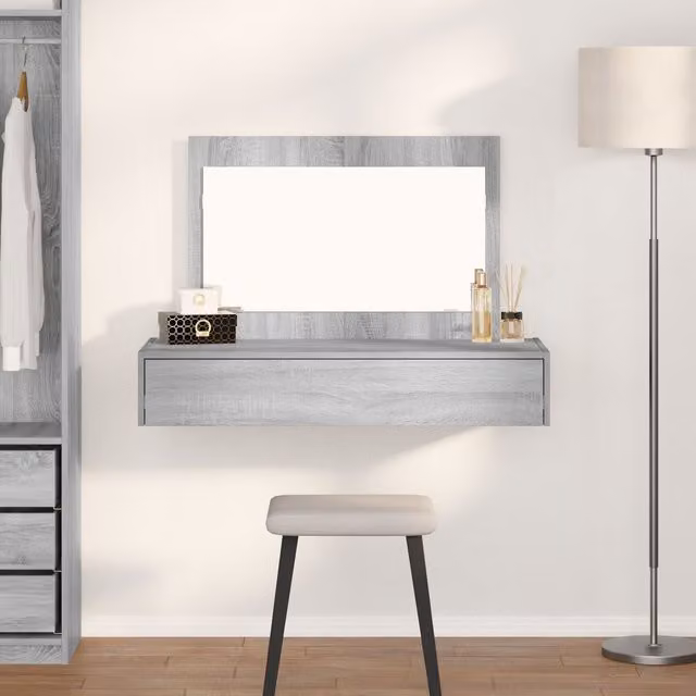 Berkfield Home Wall Hanging Dressing Table in Grey Sonoma, W/D/H: 100 x 40 x 70 cm