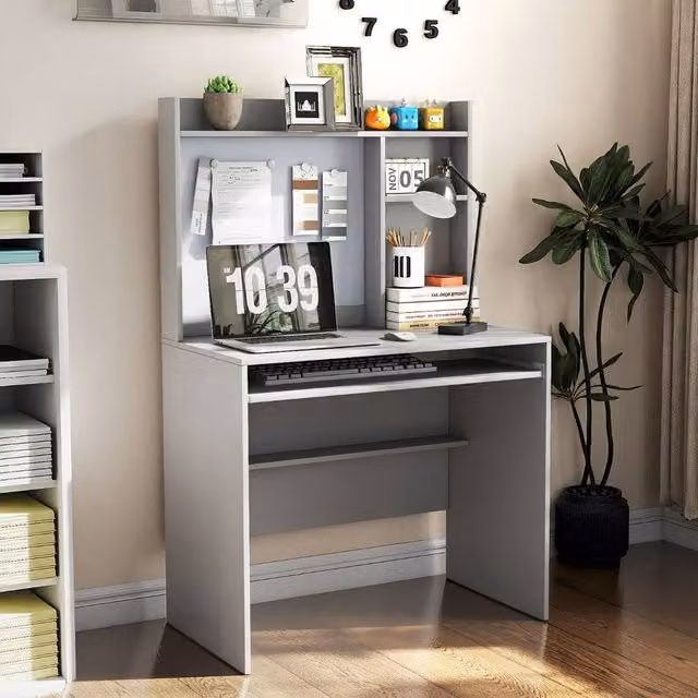 Costway Modern Computer Desk with Magnetic Bulletin Board in Grey