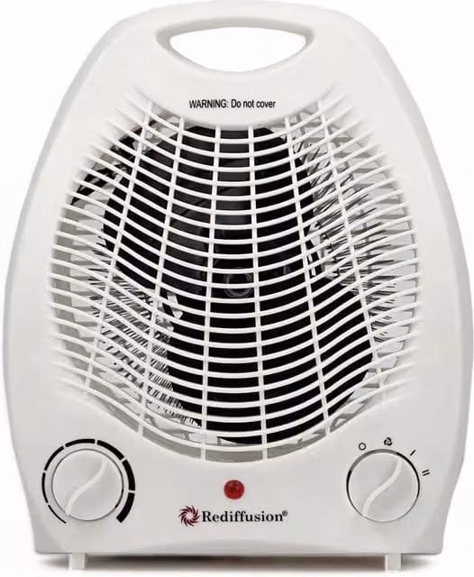 Rediffusion 2000W Portable Fan Heater with Overheat Protection and Cooling Function in White, W/D/H: 25.5 x 21.5 x 13.0 cm