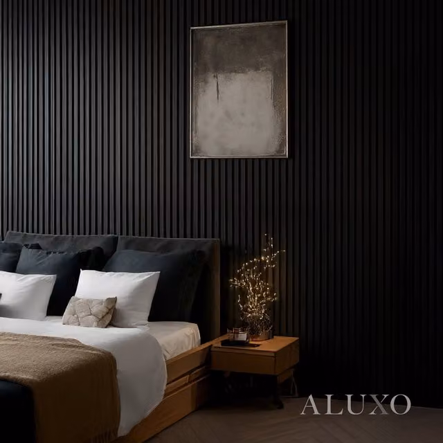 ALUXO Set of 2 Acoustic 3D Real Wood Slatted Wall Panels in Black