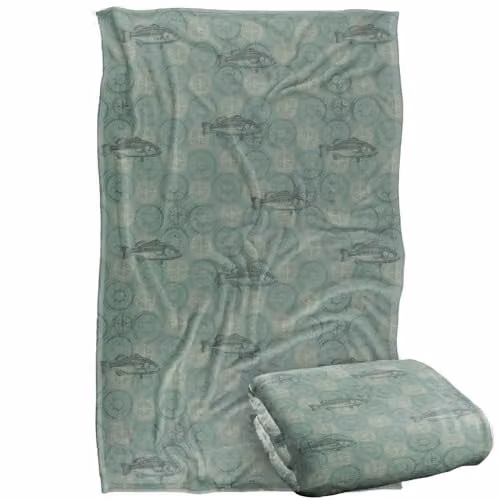 JQ Licensing Bass Fishing Compass Pattern Super Soft Fleece Throw Blanket, Multicolour, W: 91 cm, D: 147 cm – 1
