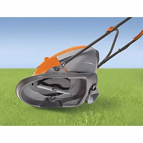 Flymo Hover Vac 250 Electric Hover Collect Lawn Mower in Orange and Grey with 25cm Cutting Width and 15L Collection Bag – 4