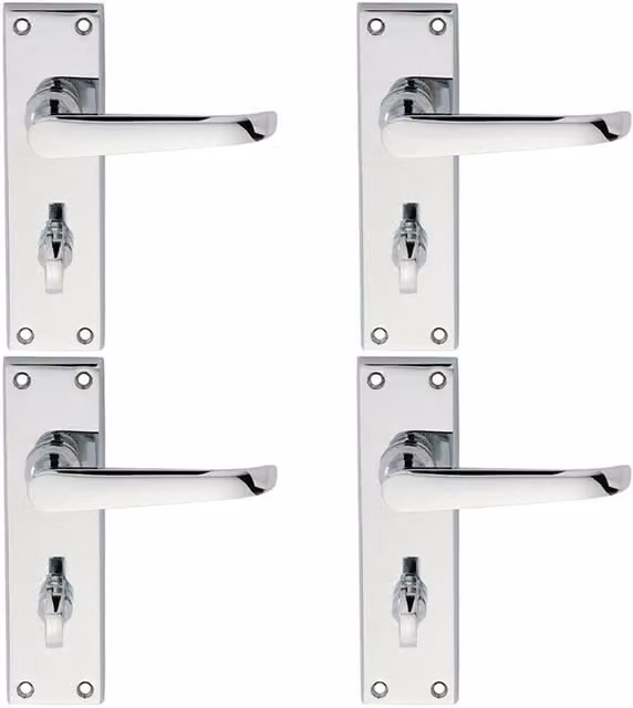 Loops 4 Pairs of Straight Victorian Lever Bathroom Backplate Handles in Chrome, 150 x 42 mm