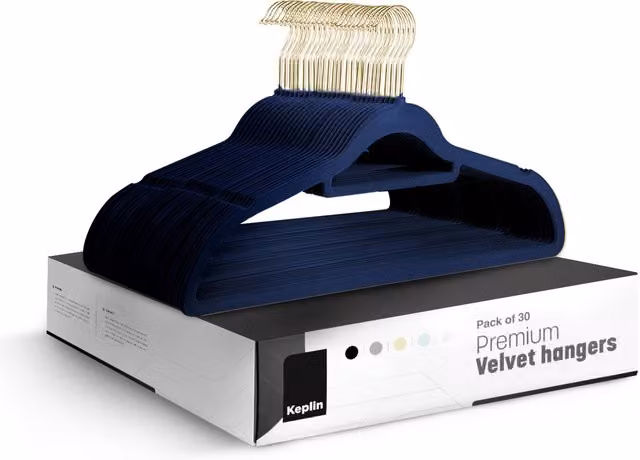 Keplin Non-Slip Velvet Flocked Clothes Hangers with Tie Bar, Blue, 20 Pack – 1