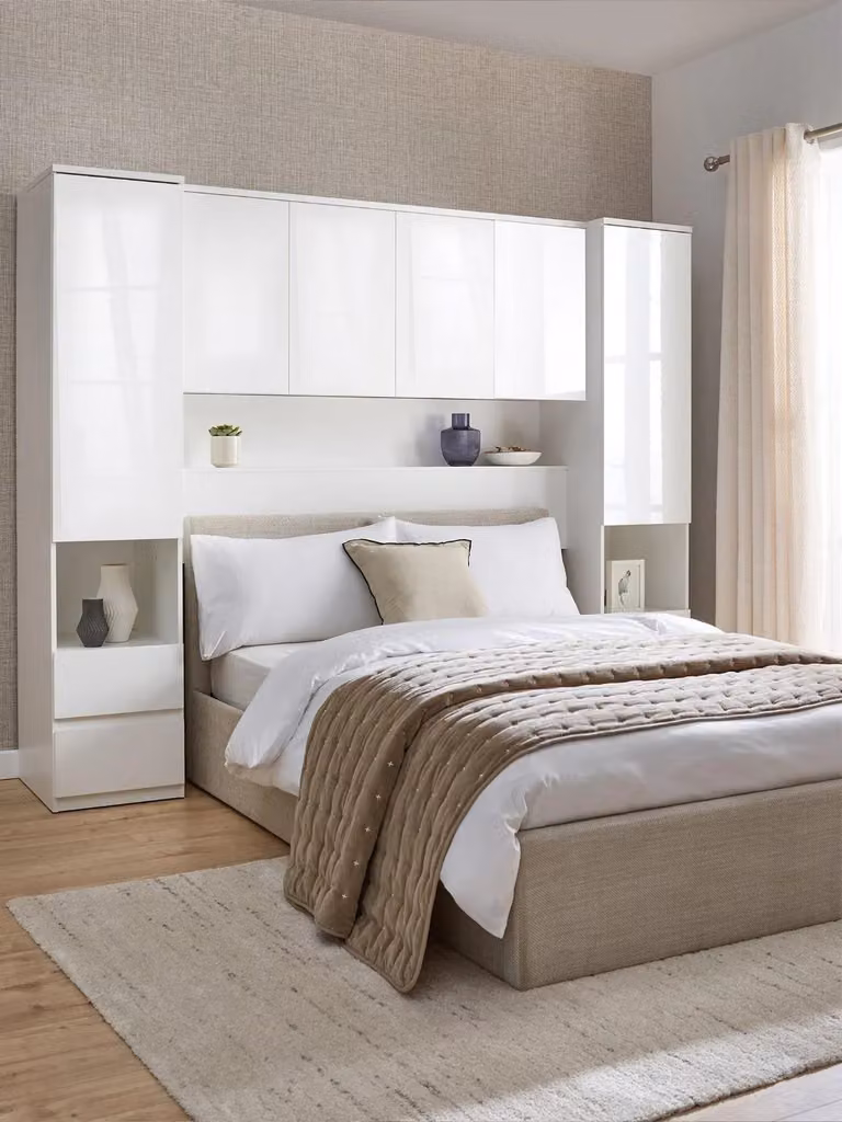 Layton Gloss Overbed Unit White Bedside Storage Cabinet Organiser