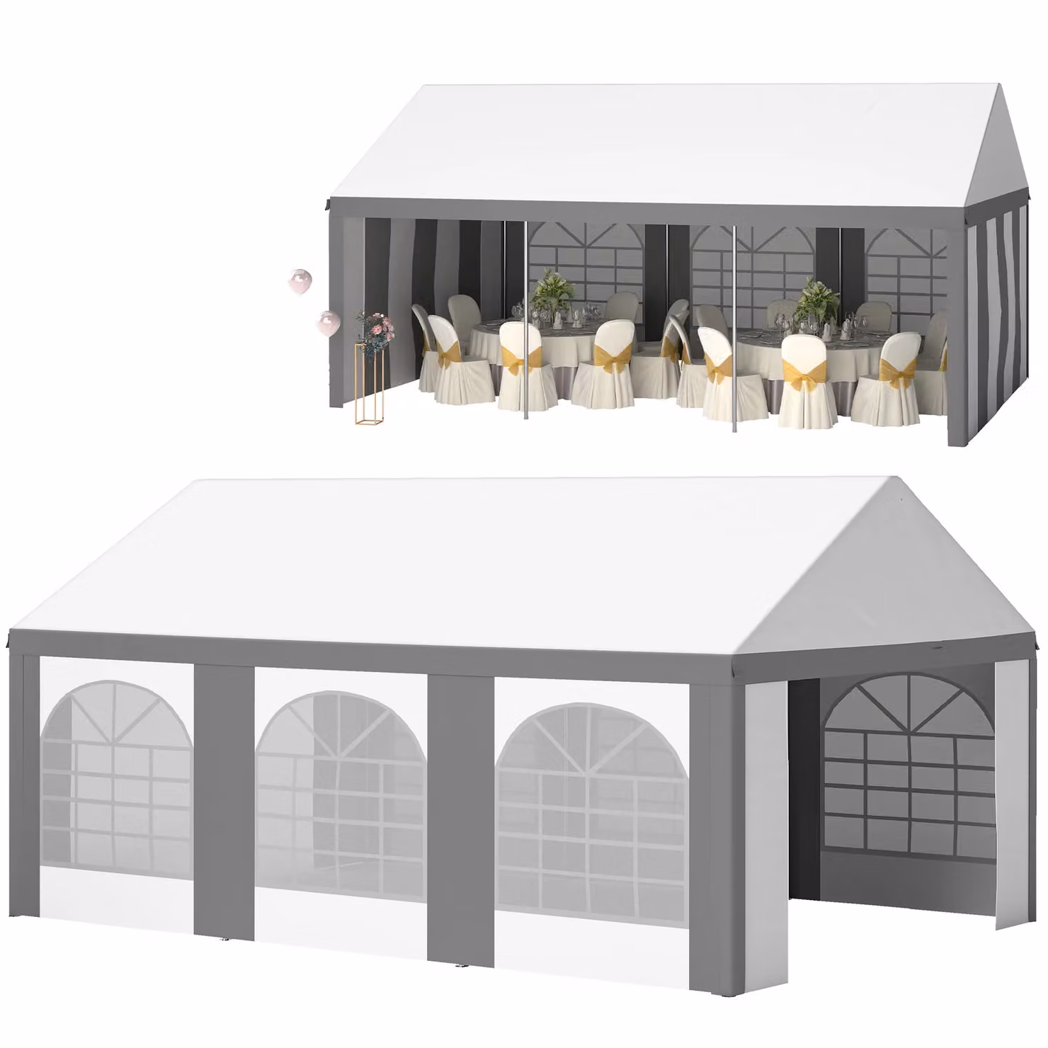 Outsunny Galvanised Steel Party Tent Marquee Gazebo with Sides and Windows in White and Grey – 7