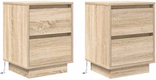 Berkfield Home Set of 2 Durable Bedside Cabinets with Integrated LED Lights, Sonoma Oak, W/D/H: 38 x 34 x 50 cm – 1
