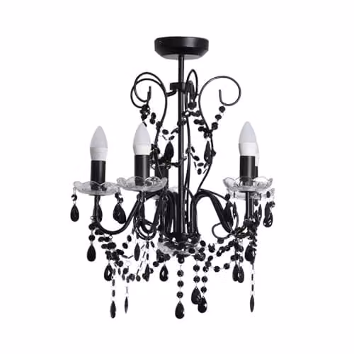 ValueLights Black 5 Way Ceiling Chandelier Fitting with Clear Acrylic Jewel Droplets – 1