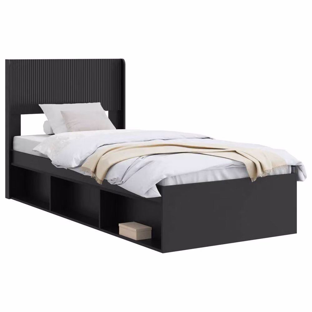 Berkfield Home Modern Upholstered Bed Frame with Headboard and Side Compartment Storage, Black, W: 75 cm, L: 190 cm – 2