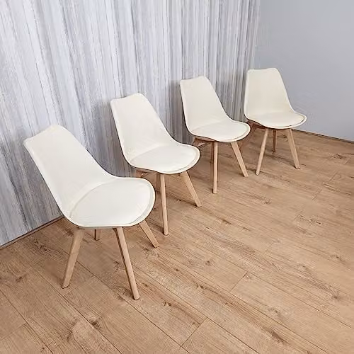 KOSY KOALA Set of 4 Beige PU Leather Dining Chairs with Soft Padded Seats