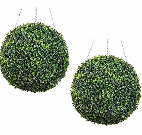 Primrose Pair of 2 Green Artificial Hanging Boxwood Topiary Balls, Diameter: 28 cm – 2