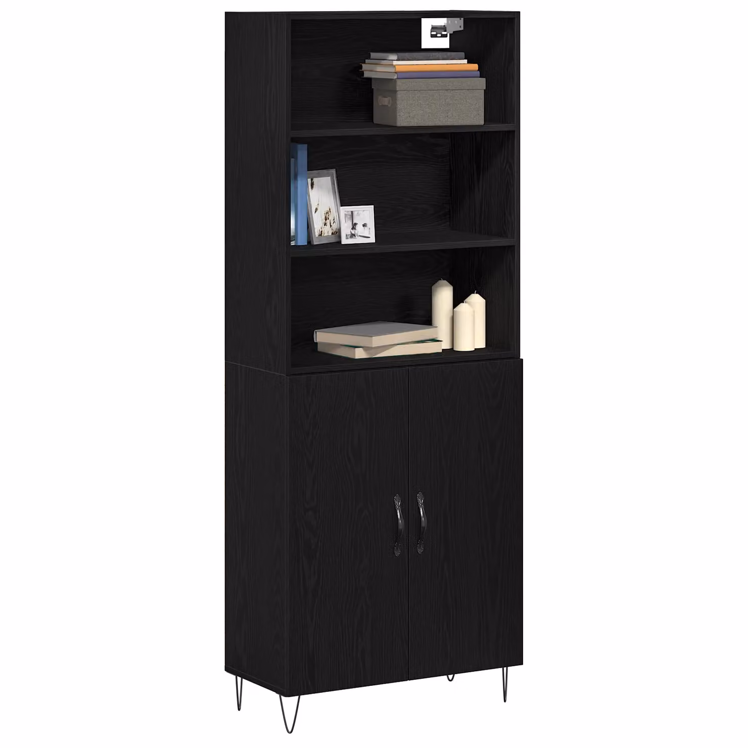 Berkfield Home Modern Black Oak Highboard with Hinged Doors and Internal Shelves, W/D/H: 69.5 x 34 x 180 cm – 2