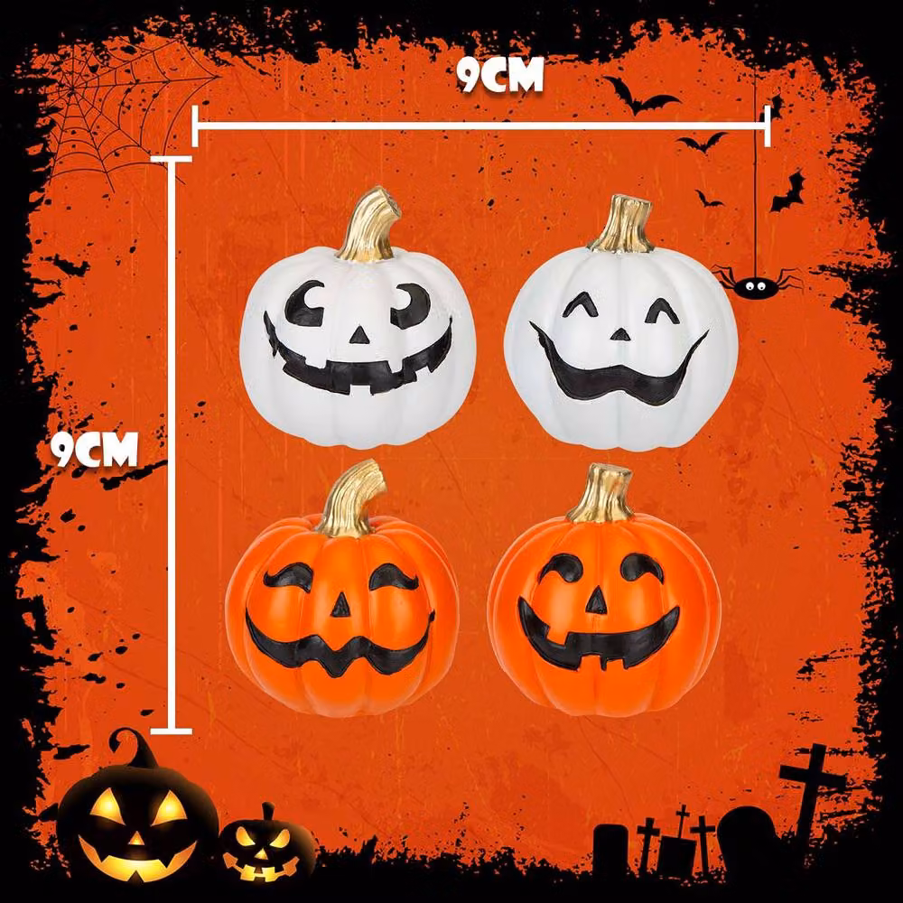 VFM e-Store Halloween Happy Face Pumpkins Tabletop Decoration, 4 Pack, Orange and White – 2