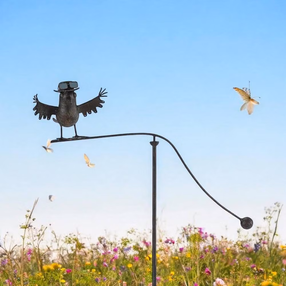 Minster Metal Bird Garden Stake in Grey, W: 27 cm, H: 55 cm – 3