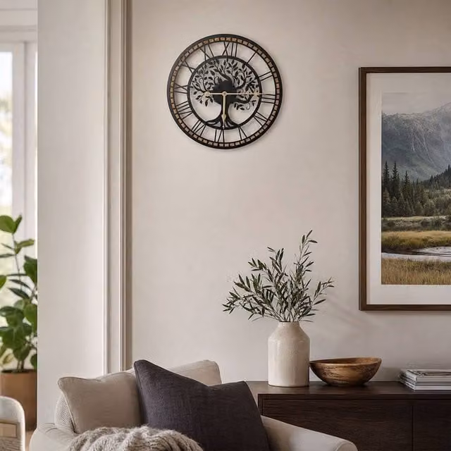 Yezi Silent Quartz Wall Clock with Black and Gold Tree Design, Diameter: 40 cm – 1
