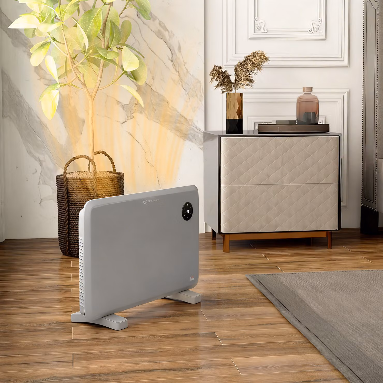 HOMCOM 1200W Electric Convector Heater in Grey, Freestanding or Wall Mounted with Adjustable Thermostat, Timer and Remote Control – 2