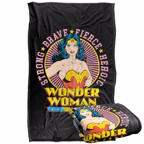 Warner Bros. Wonder Woman Circle Portrait Super Soft Fleece Throw Blanket, Multicolour, W: 91.44 cm x L: 147 cm – 1