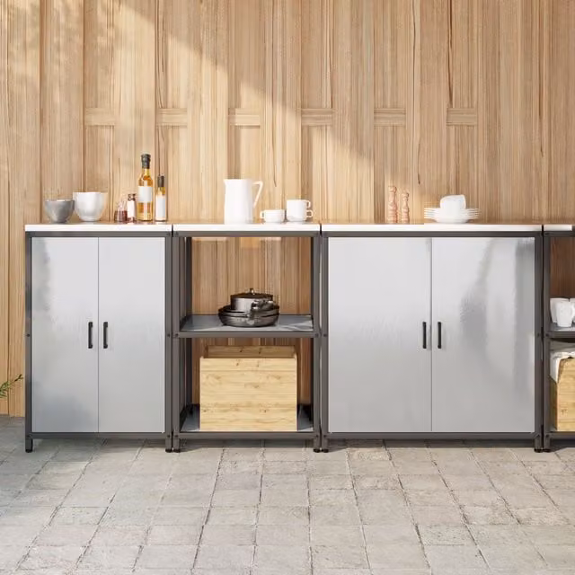 Berkfield Home 3-Piece Industrial Freestanding Kitchen Storage Unit with Hinged Doors and Shelves in Silver Stainless Steel