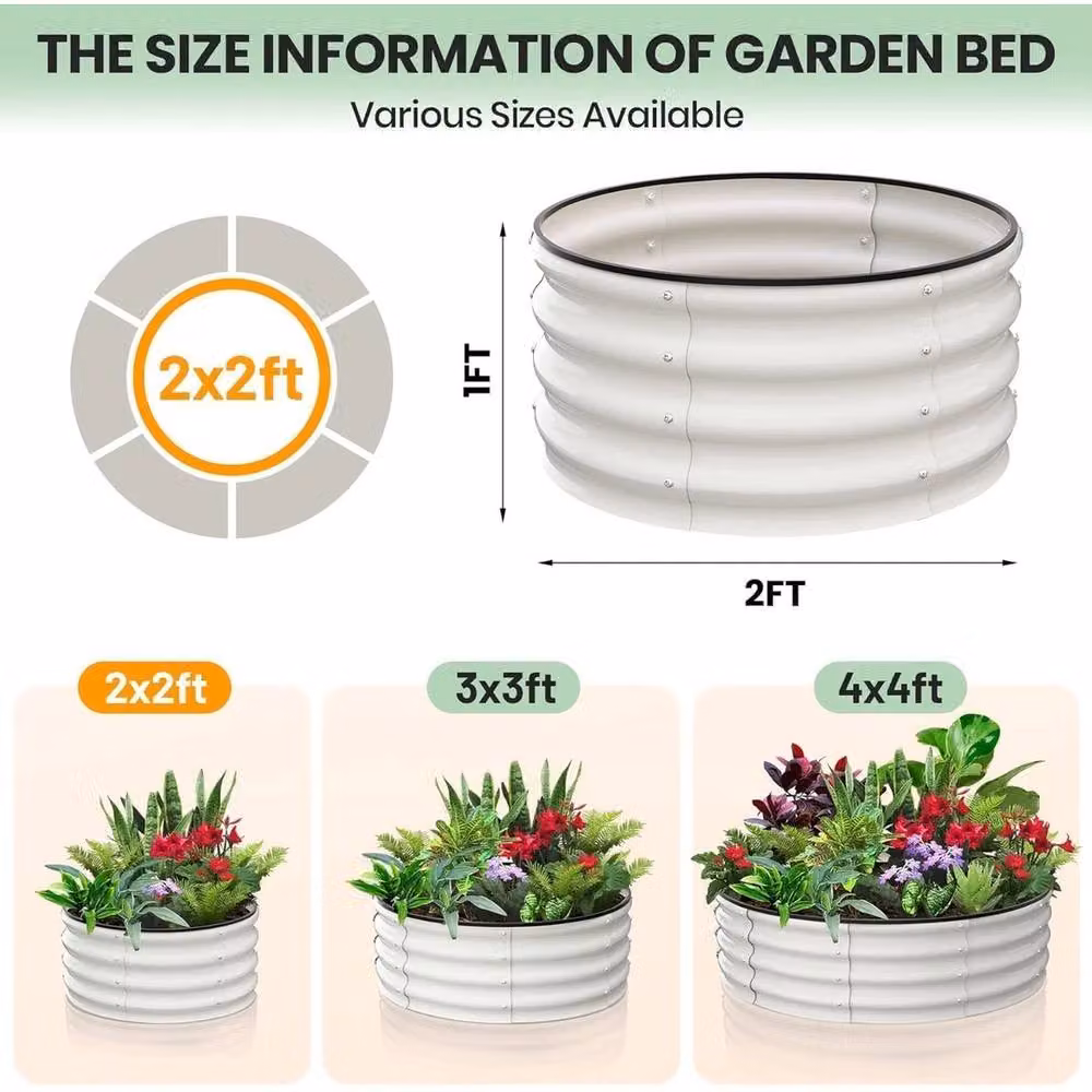 VOGREX 2-Piece Set of White Round Galvanised Steel Raised Garden Beds, W/D/H: 60 x 60 x 30 cm – 2