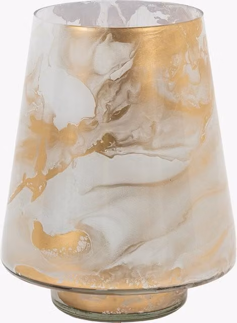 Perch & Parrow Ambient Marble Hurricane Candleholder, Small, White and Gold