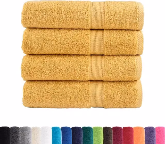 Berkfield Home SOLUND Premium Cotton Terry Hand Towels, Gold, 4 Pack, W: 50 cm, L: 100 cm, 600gsm
