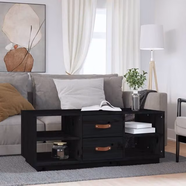 Berkfield Home Black Rustic Solid Pine Coffee Table W: 100 cm, D: 50 cm, H: 41 cm – 1