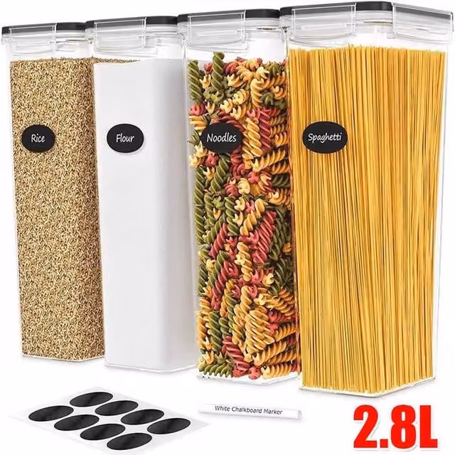 KORVIXA Set of 4 Airtight and Leakproof Food Storage Containers in Transparent Plastic and Silicone