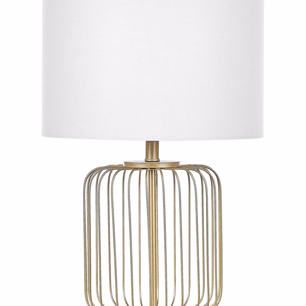 Wyld and Coco Gold Cage Table Lamp with White Fabric Shade, W/D/H: 35 x 35 x 58 cm – 2