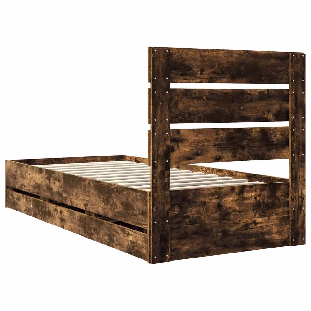 Berkfield Home Modern Bed Frame with Drawers in Smoked Oak Brown, W: 75 cm, L: 190 cm – 5