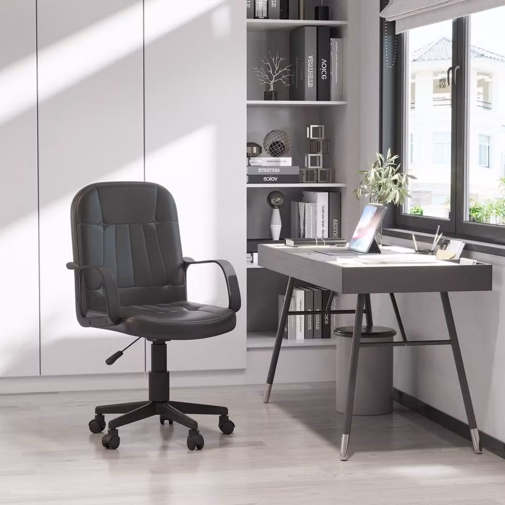 STILVORA Black Synthetic Leather Swivel Executive Office Chair with Armrests and Castors, W/D/H: 59.5 x 60 x 150 cm – 2