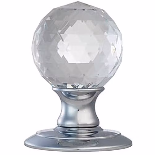 Loops Pair of Crystal Mortice Round Door Knobs in Polished Chrome, 65mm Diameter