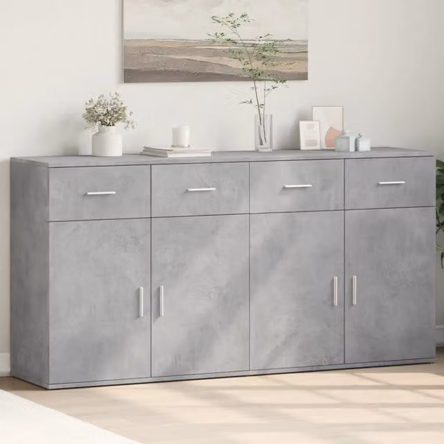 Berkfield Home Set of 2 Modern Sideboards in Concrete Grey, W/D/H: 79 x 38 x 80 cm – 1