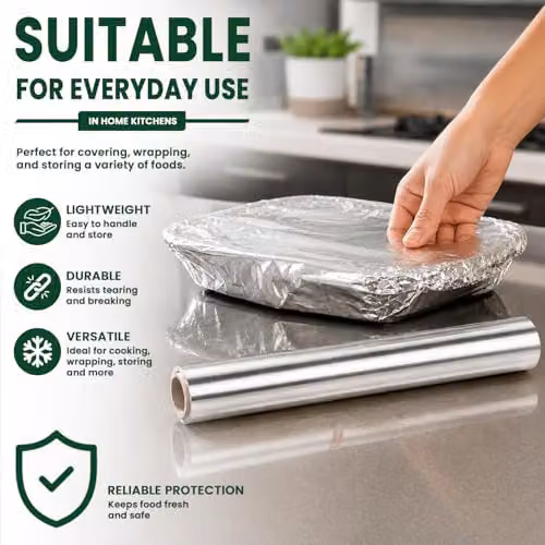 ECONX Heavy-Duty Aluminium Kitchen Foil Roll, Silver, Pack of 3 – 4