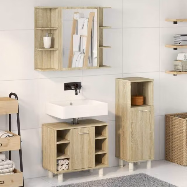 Berkfield Home 3 Piece Modern Bathroom Furniture Set in Sonoma Oak and Beige