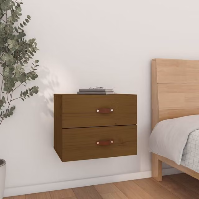 Berkfield Home Wall-mounted Bedside Cabinet in Honey Brown Rustic Pine, W: 50 cm, D: 36 cm, H: 40 cm – 1