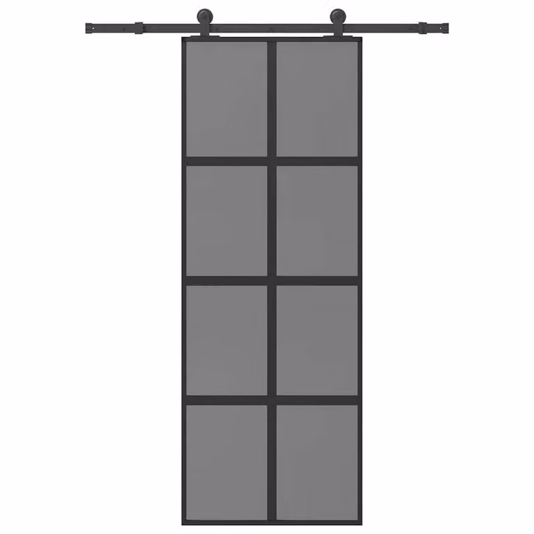 Berkfield Home Modern Sliding Door with Hardware Set, Black Aluminium and Transparent Tempered Glass, W: 76 cm, H: 205 cm