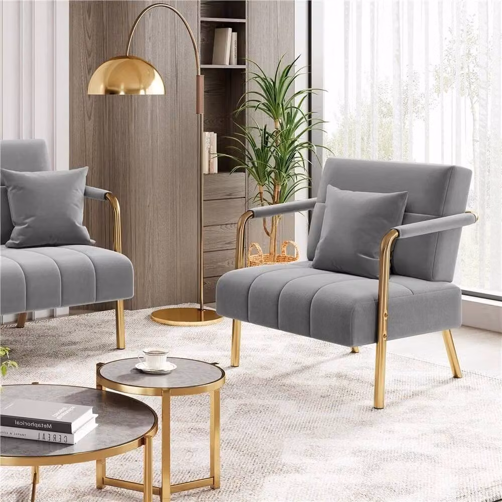 KORVIXA Velvet Accent Armchair in Grey, W/D/H: 75.5 x 100 x 76 cm – 2